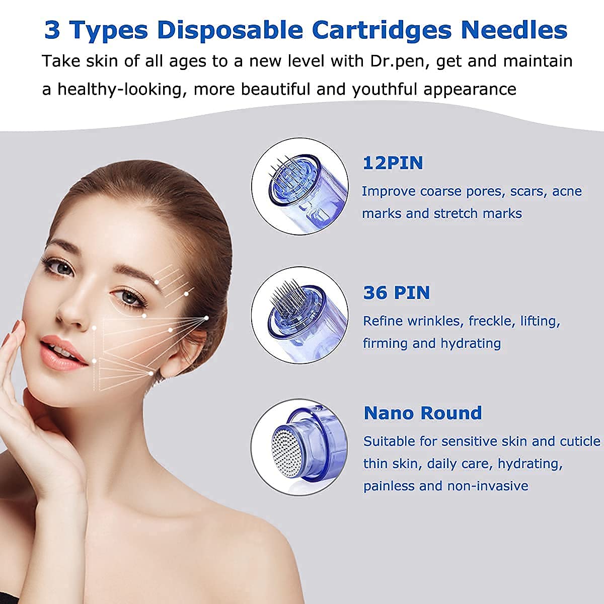 Dr.pen Ultima A6 Dermapen Microneedle eléctrico Auto Stamp Cartuchos Arrugas Estrías Cicatriz de acne Perdida de cabello Recargable Derma Pen 0.25-2.5mm para Facial y Cuerpo