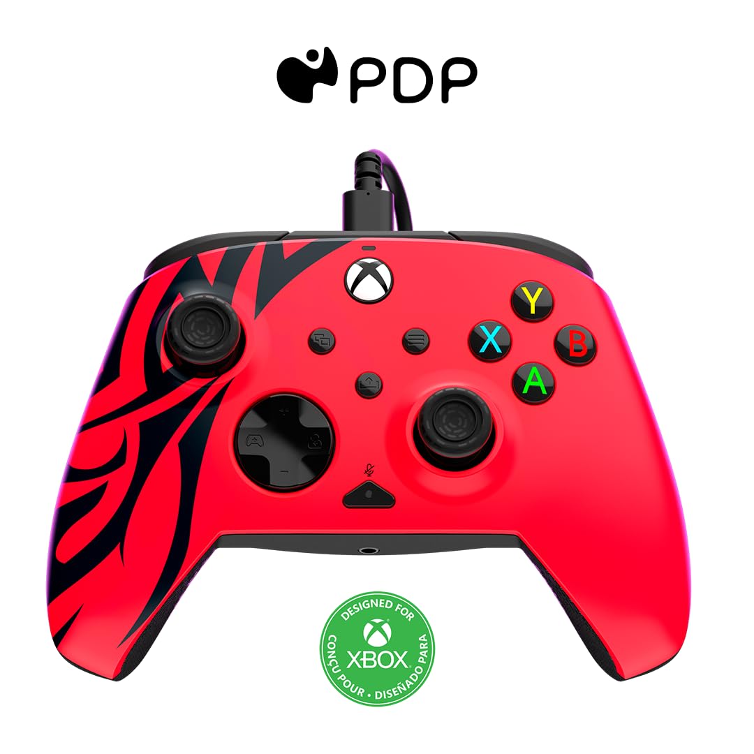 pdp gaming rematch enhanced wired gaming controller: licensed gamepad for xbox series x|s, xbox one, windows pc, mappable back buttons, customizable triggers, audio control, companion app: spirit red