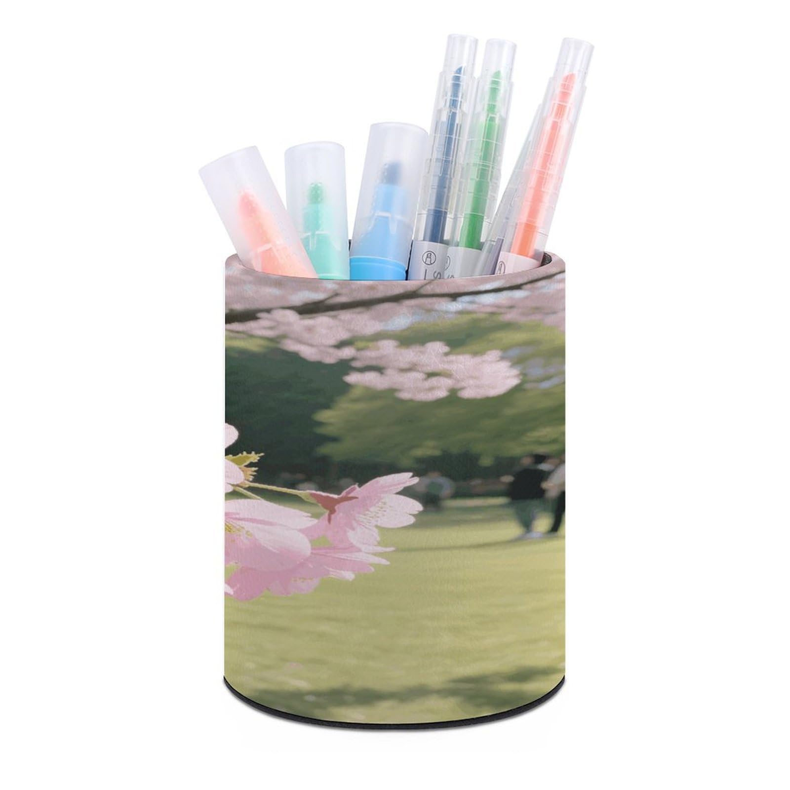 VstaDank - Cherry Blossom Round Pencil Holder Pencil Holder PU Leather Pencil Holder Desk Organizer Holder for Office Decoration Desk