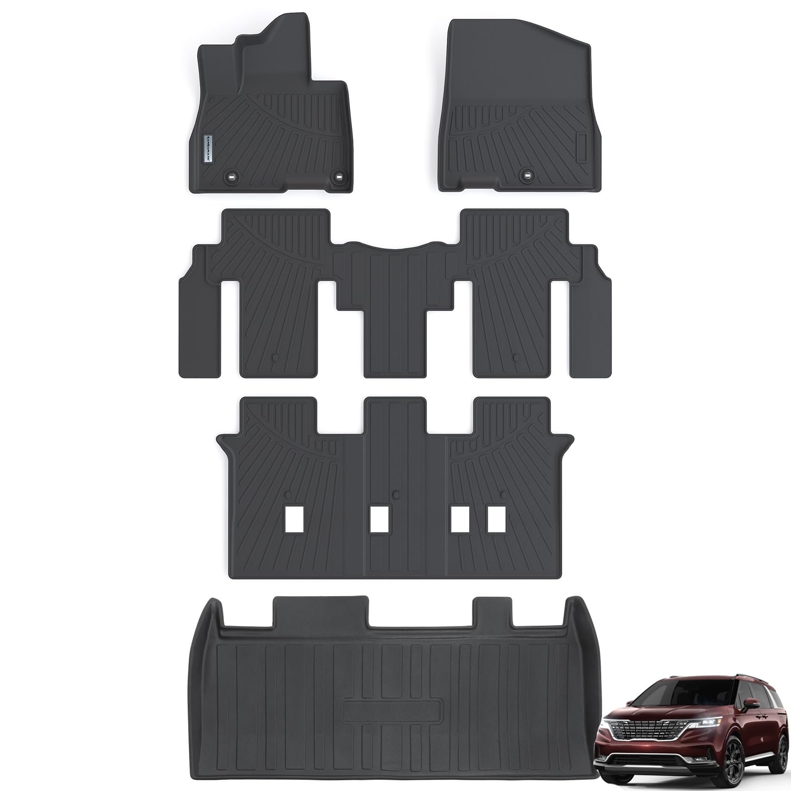 Photo 1 of SANBAN-AXE Floor Mats & Trunk Mat for Kia Carnival 2022 2023 2024(Only Fit 8 Seats Models Fits LX seat Package, EX and SX (NOT fit Prestige Models), All Weather 3 Rows Car Floor Liners & Cargo Liner