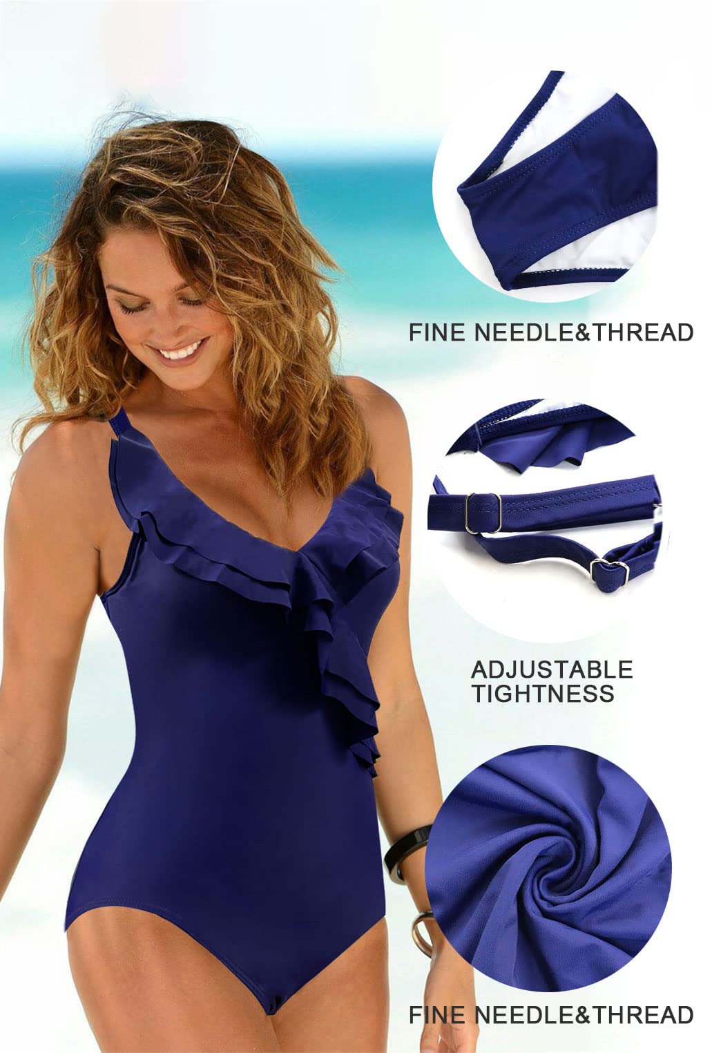 JFAN Costume da Bagno Intero Donna con Scollo A V Volant Stampa A Foglie Costumi da Mare Controllo della Pancia Un Pezzo