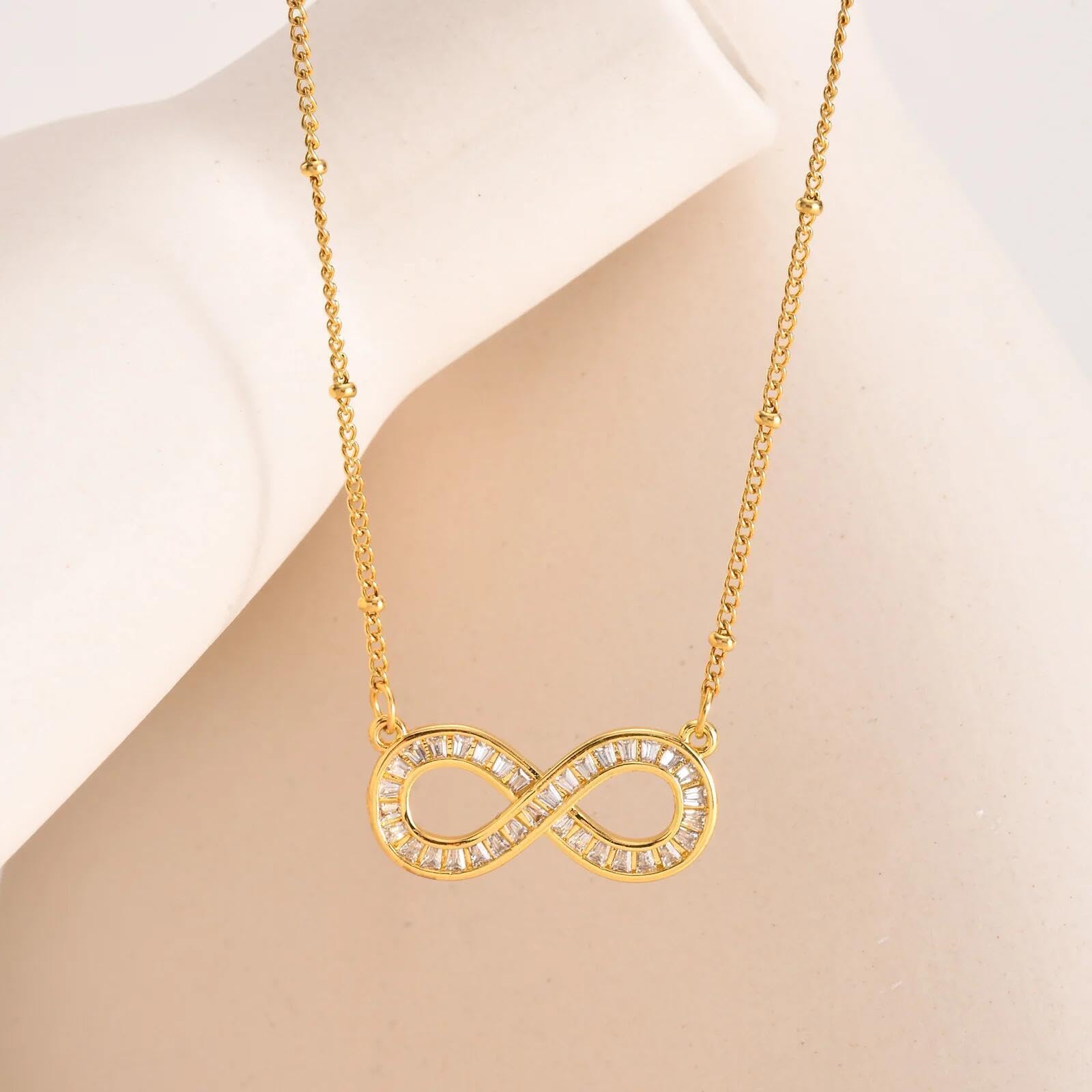 Collana in lega con perline catena a perline in acciaio inossidabile placcata oro zircon di rame Infinity Fashion love You Forever Pendente regolabile per donne ragazze e ragazzi