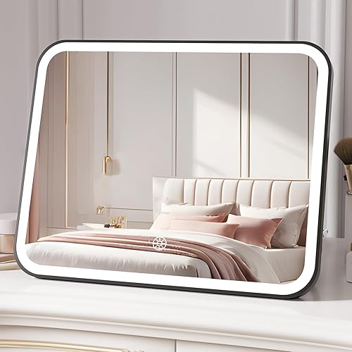 Miniatura 1 de LOWIXI Espejo de maquillaje LED de 20 x 16 pulgadas, espejo de maquillaje con 3 modos regulables, control de pantalla táctil, negro