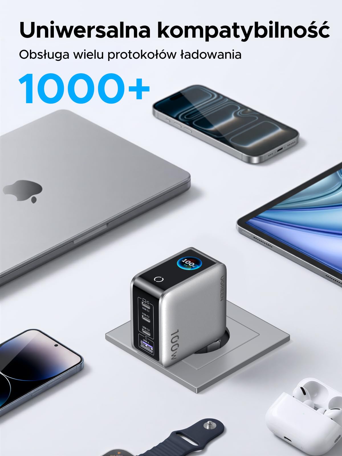 UGREEN Nexode Pro Ładowarka 100W USB-C 4 w 1, inteligentny wyświetlacz | Wyświetla stan ładowania w czasie rzeczywistym, ładowarka do laptopa, kompatybilna z MacBook Pro/Air, iPhone, Galaxy S26,iPad