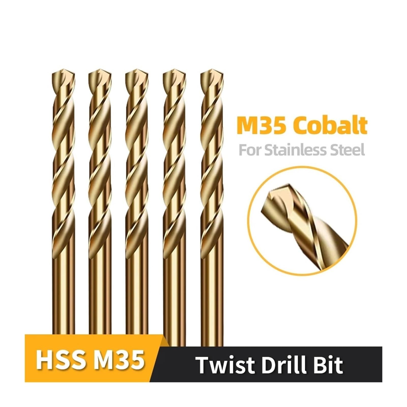 Zestaw wierteł kobaltowych HSS M35, wiertła spiralne ze stali szybkotnącej 1 mm-13 mm do metalu, stali nierdzewnej i żelaza(5.1mm(10pcs))