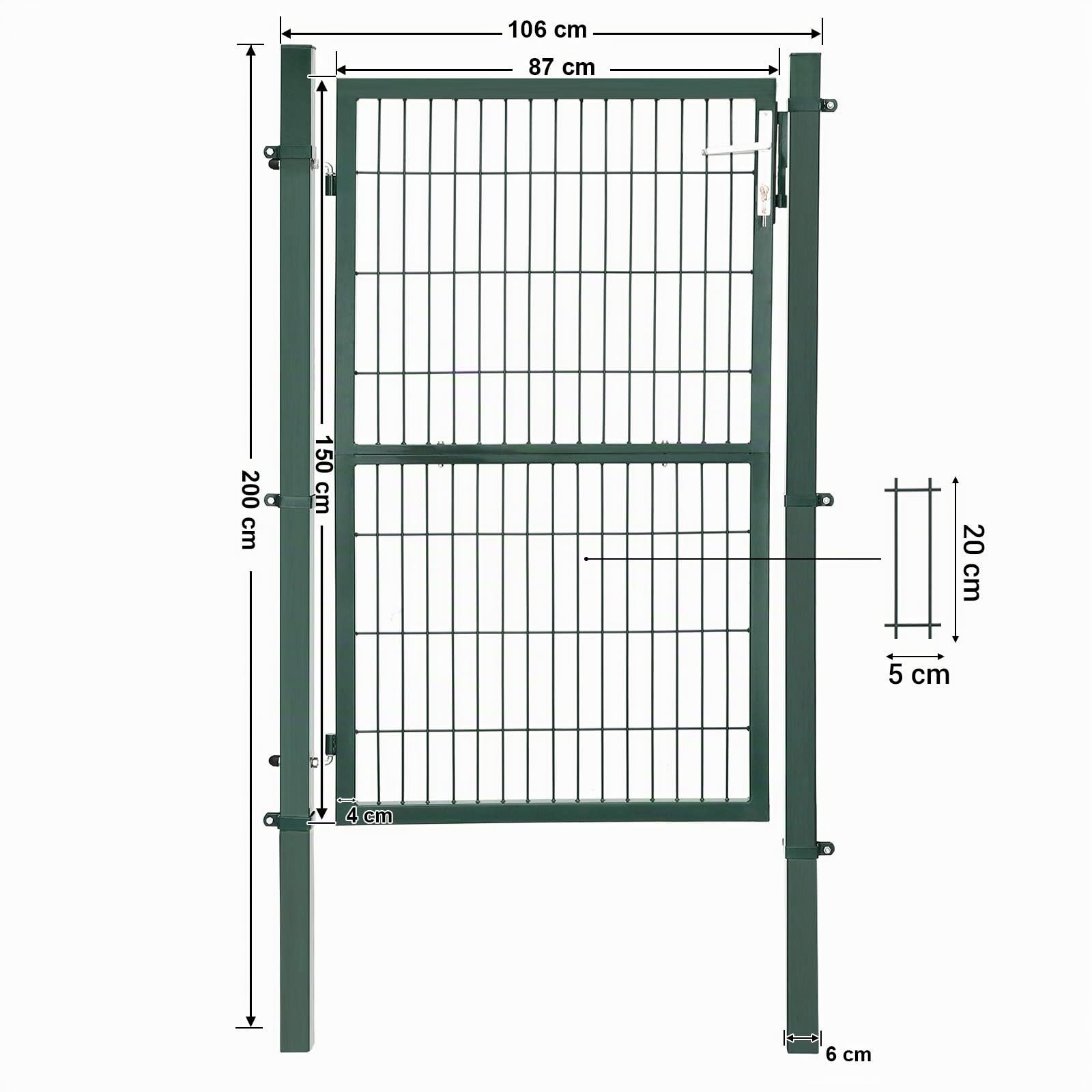 SONGMICS Cancello da Giardino, Cancelletto da Giardino, Acciaio Zincato con Serratura, Porta di 106 x 150 cm (L x H), Tubo Rettangolare, Cancello per Recinzione, Verde GGD200L
