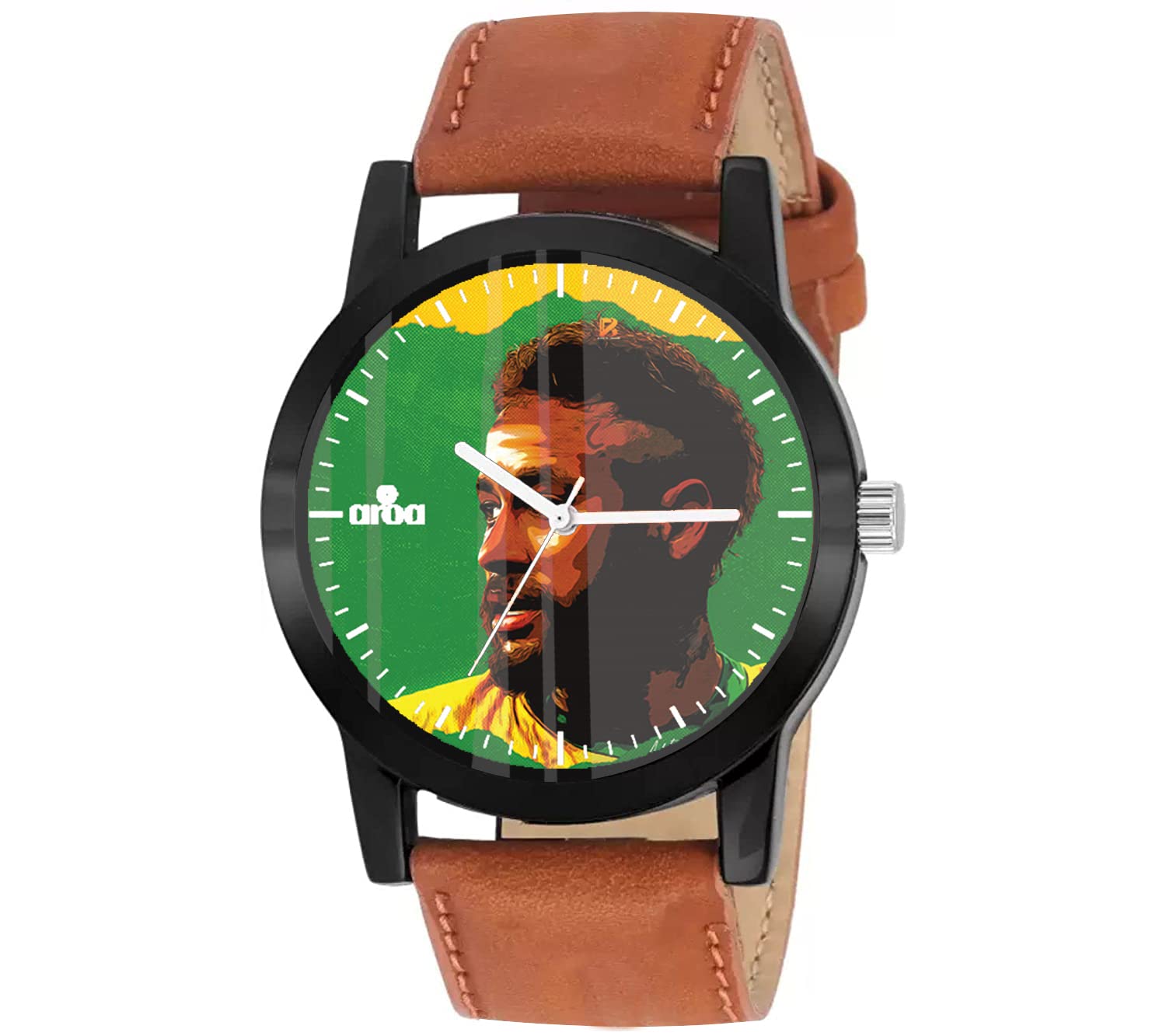 AROA Watch New Watch for Neymar Brazil Black Metal Type Analog Brown Strap Watch Yellow Dial for Men Stylish Watch for Boys (B0C1ZW7NPD) Amazon Price History, Amazon Price Tracker