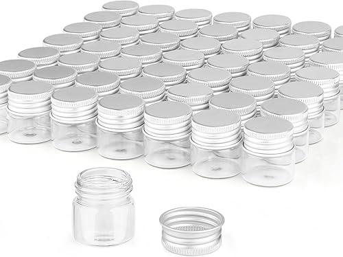 Paquete de 50 tubos pequeños de vidrio transparente de 0.5 fl oz, frascos de vidrio vacíos con tapas de aluminio de tornillo, mini vial de muestra