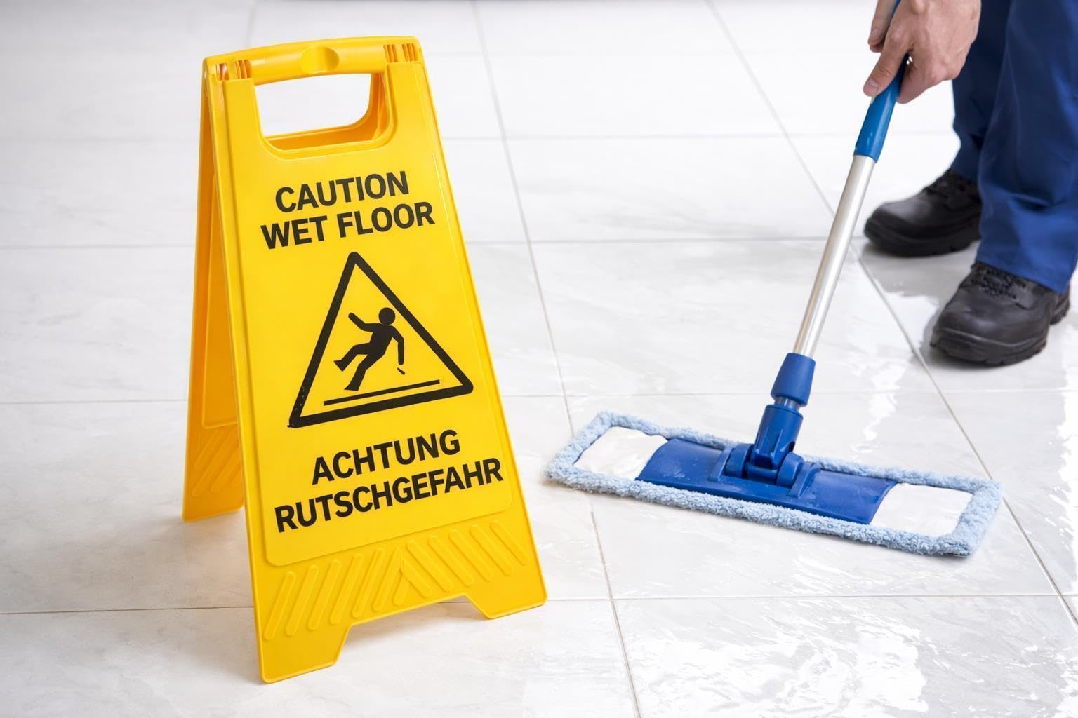 4 Stück Warnschild Rutschgefahr bei Nässe – faltbarer Warnaufsteller zweisprachig DE/EN 620x305mm für Reinigung, Hotel & Gastronomie