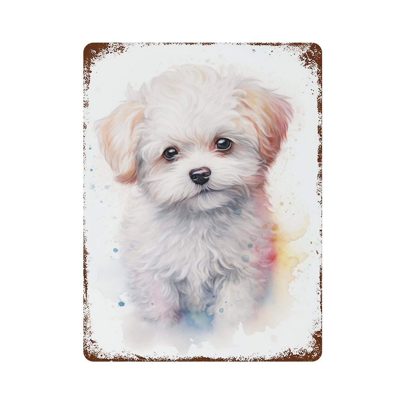 Rust Effect Bichon Frise Portrait Vintage Rust Metal Sign 15.7"x11.8", Classic Wall Plaque for Shed, Workshop And Garage Wall Decor