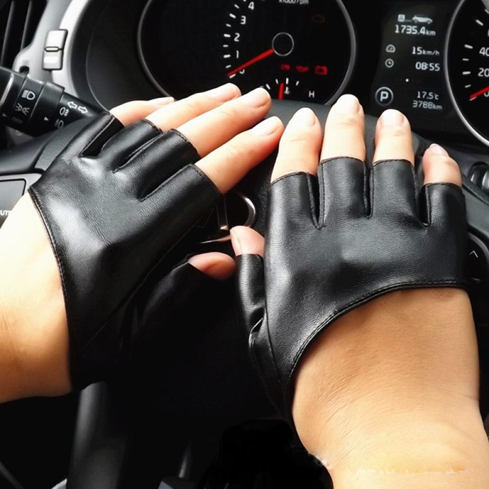 Guantes de Invierno 1 par de Guantes de Cuero de PU sin Dedos de Medio Dedo a la Moda para Mujeres y Hombres