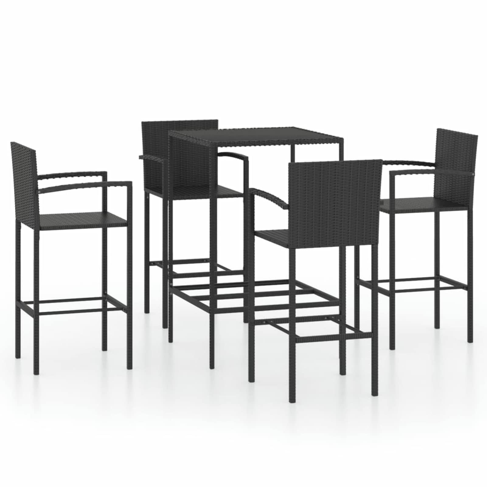 Rantry Mesa y taburetes Altos jardín y Cojines 5 pzas ratán PE negroJuegos de Muebles Altas, Mesa de Cafetería, Set de Balcón, Set de Bar Longitud Mesa 70 cm