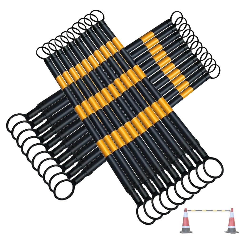 SGKOMN Adjustable Reflective Traffic Cone Bars - Expandable Safety Barrier for Driveway, Parking Lot & Work Zone Control - Yellow & White for Enhanced Visibility, Yellow and Black-20pcs