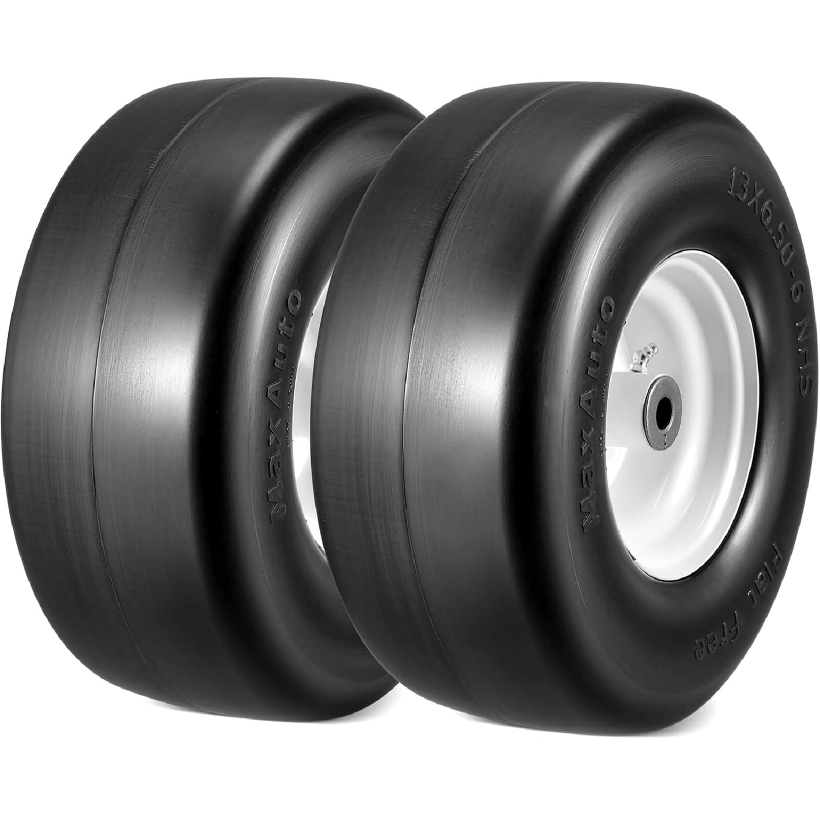 MaxAuto 13x6.50-6 Flat Free Lawn Mower Tires and Wheel, 13x6.5x6 Zero Turn Mower Front Tires with 5/8" Sintered Iron Bushing, for Commercial Garden Lawn Tractors, 4"-5.5" Adjustable Centered Hub