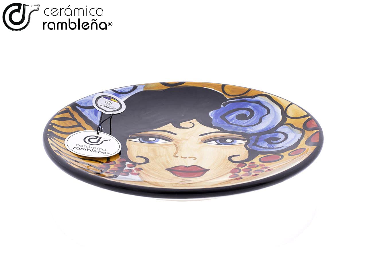 CERÁMICA RAMBLEÑA | Plato Decorativo para Colgar en Pared | Plato de cerámica | Plato Pared Decorado Flamenca Azul - Modelo D14 | Decoración 100% Hecho a Mano | 22x22x2.5 cm
