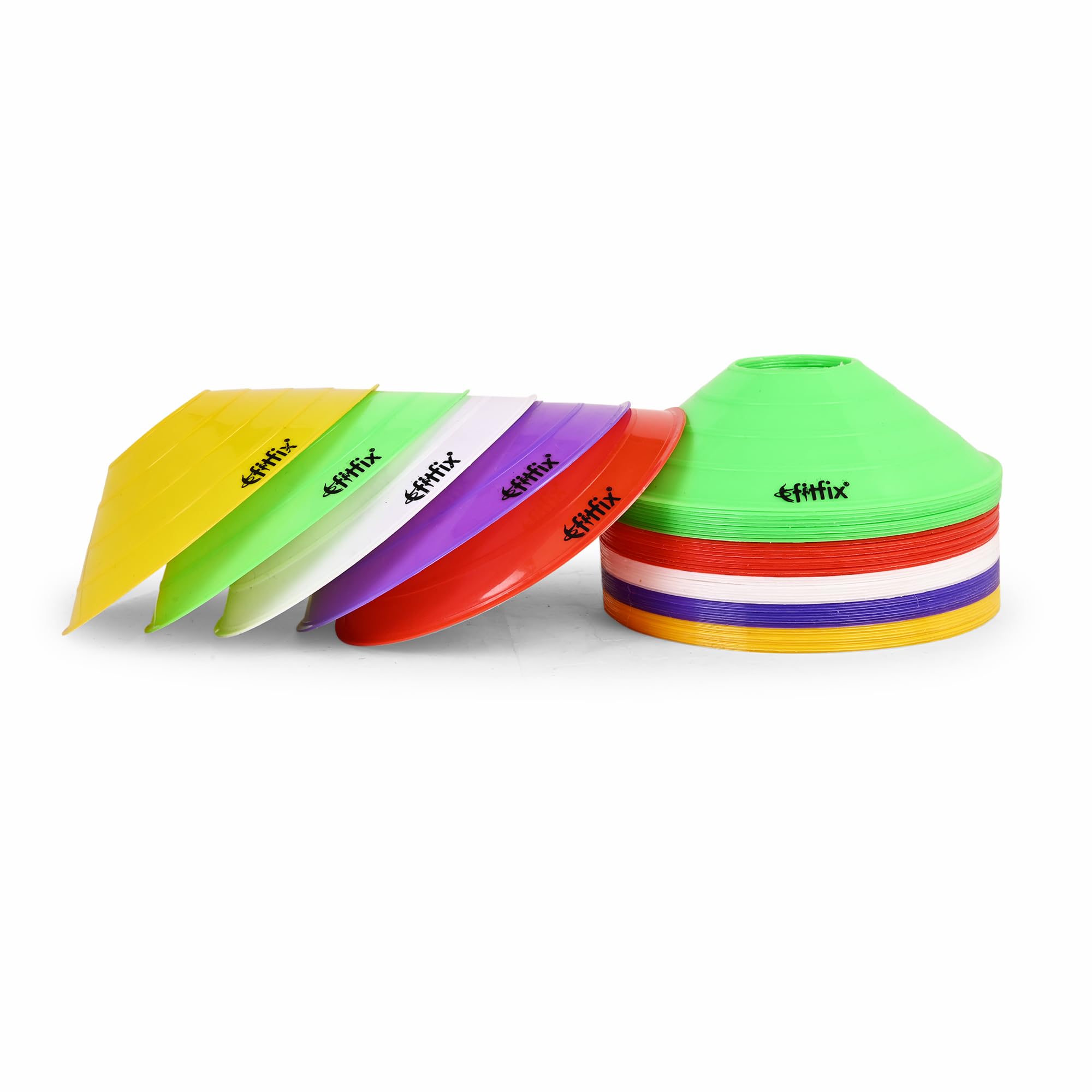 Fitfix® Disc Cones Set | Space Marker Cones 2" Height- Agility Training Cones for Cricket, Exercise, Kids Activity, Sports | Football Cones Set with Stand, Carry Bag (Pack of 10 Multicolour Colour)