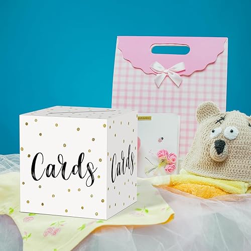 Miniatura 3 de Caja de tarjetas con puntos de lámina dorada, 8 x 8 x 8 pulgadas, soporte para caja de dinero de regalo, boda, fiesta, cumpleaños, despedida de