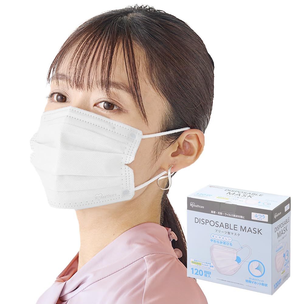 [アイリスオーヤマ] ディスポーザブル 不織布 プリーツ型マスク ふつうサイズ 120枚