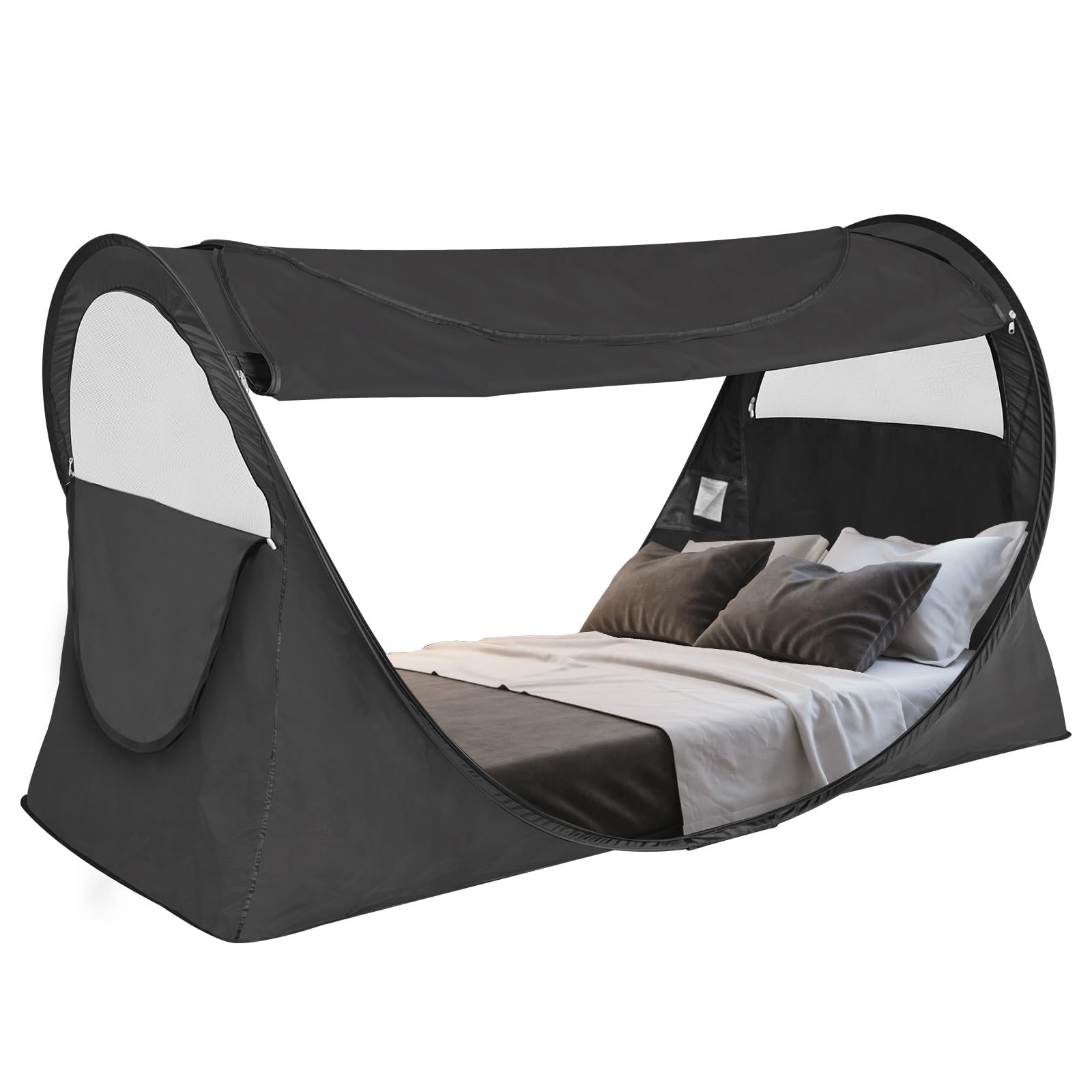 Alvantor Bed Canopy Tents Dream Privacy Space Full Size Sleep Tents Indoor Pop Up Portable Frame Curtains Breathable Gray Cottage (Mattress Not Included) Reducing Light