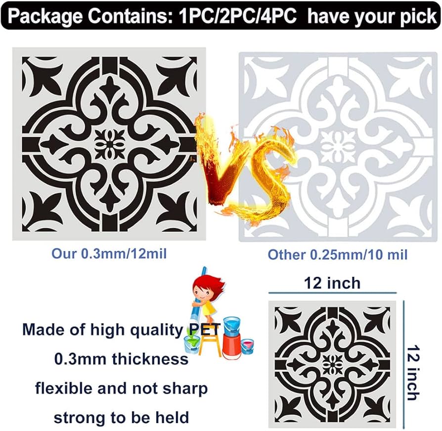 Amazon.com : 4PC 12 x 12 Inch Large Size Reusable Stencil Laser Cut Painting Template Floor Wall Tile Fabric Furniture Stencils Painting Stencils (A4, 4PC) : Arts, Crafts & Sewing amazon-com-4pc-12-x-12-inch-large-size-reusable-stencil-laser-cut-painting-template-floor-wall-tile-fabric-furniture-stencils-painting-stencils-a4-4pc-arts-crafts-sewing