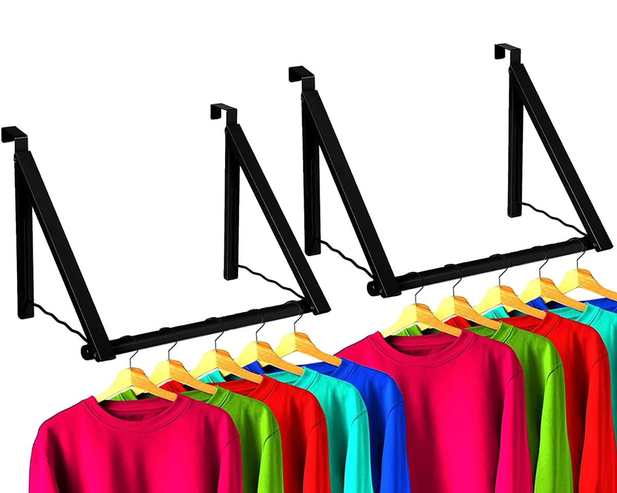 HOLDN’ STORAGE Over The Door Hanger - Foldable Rack Organizer for Hanging Clothes, Coats & Towels, Ideal for Dorm Rooms, Laundry, Bathrooms, Etc -