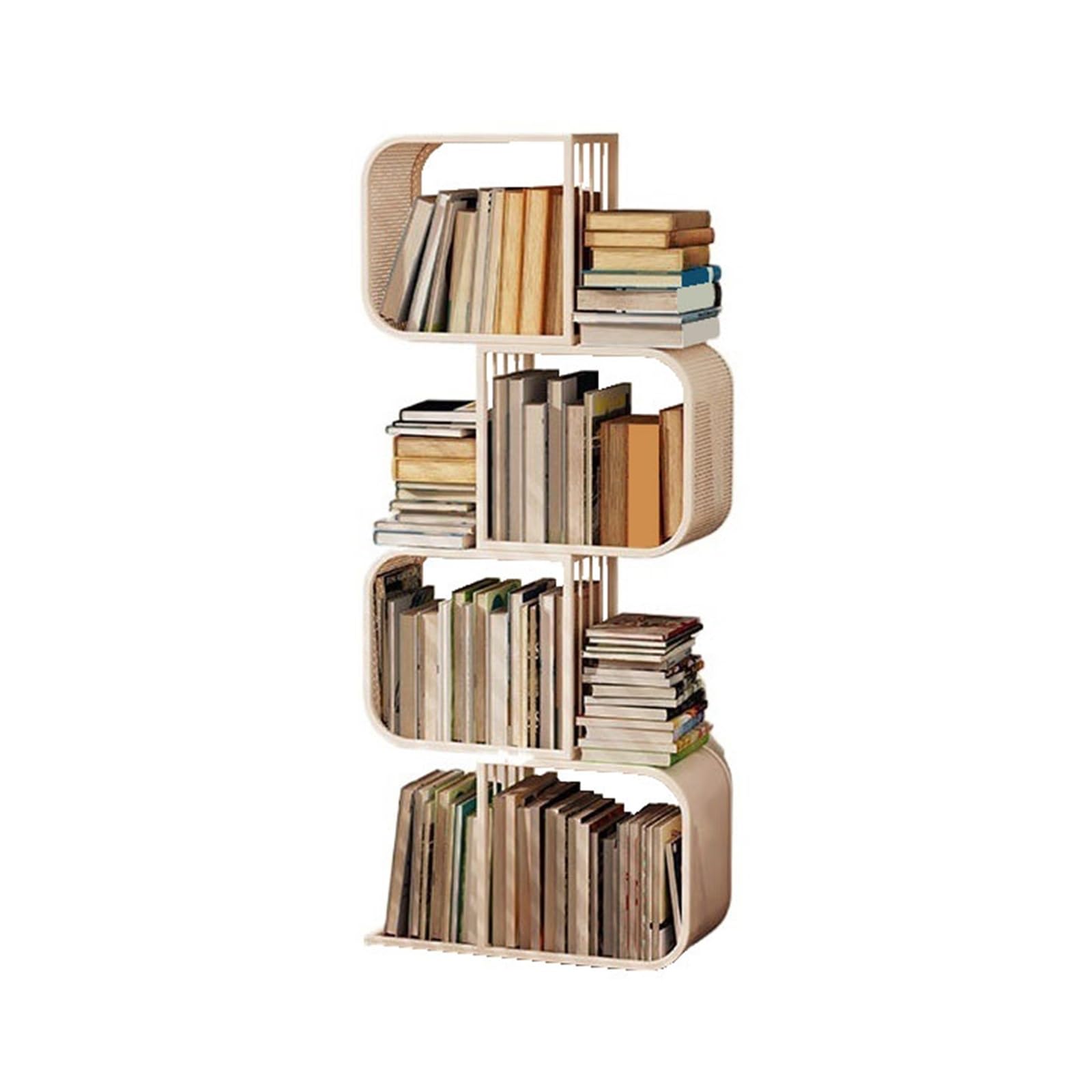 ZYYANSHOP Bookshelf Creative Bend Geometric Shapes Standing Bookshelf Industrial Style Iron Storage Display Stand(White)