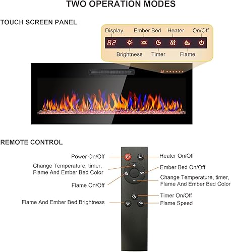 Miniatura 9 de Chimenea eléctrica de 50 pulgadas para interiores montada en la pared y empotrada con control remoto y pantalla táctil, función de temporizadorllama