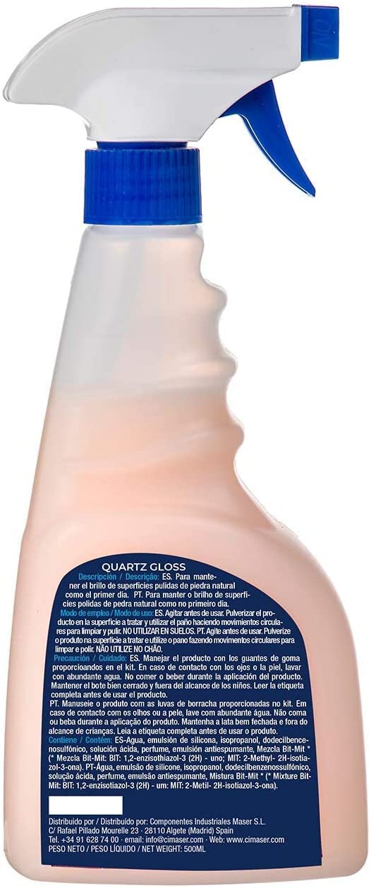 Abrillantador para Encimera de Silestone y Compac, para Superficies de Cuarzo, Producto para Limpiar, Pulir, Quita Manchas, Efecto Brillo 500 ml