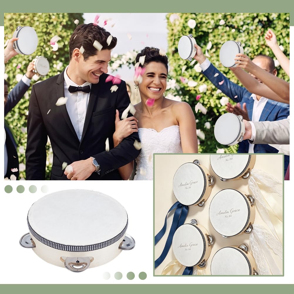 AHANDMAKER Lot de 12 tambourins de mariage en vrac en bois avec grelots en métal de 15,2 cm pour cérémonies d'église, jeux de fête, activités musicales