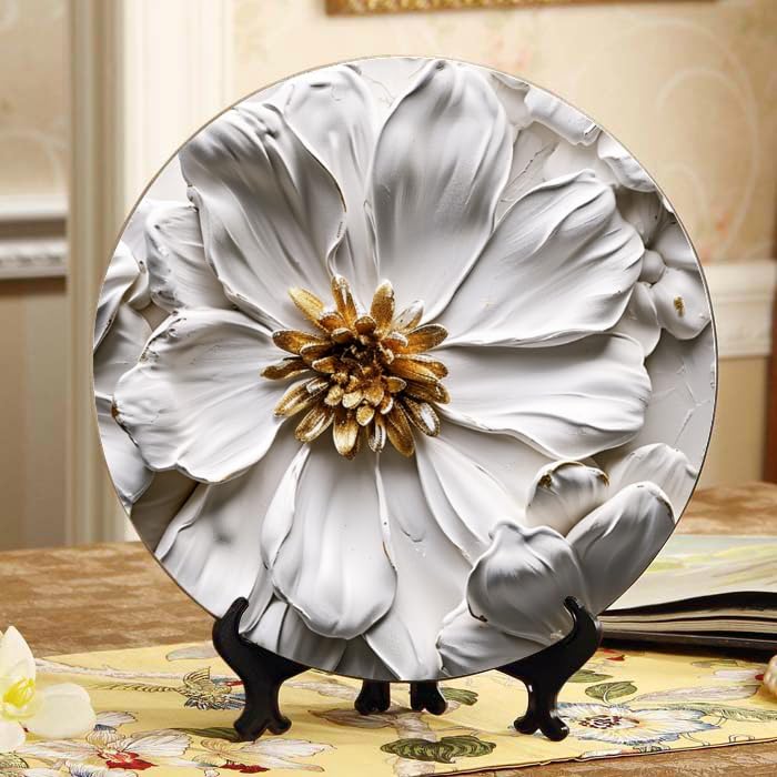 10 Inch Black & White Sunflower Decorative Plate - Bone China Wall Art With Display Stand