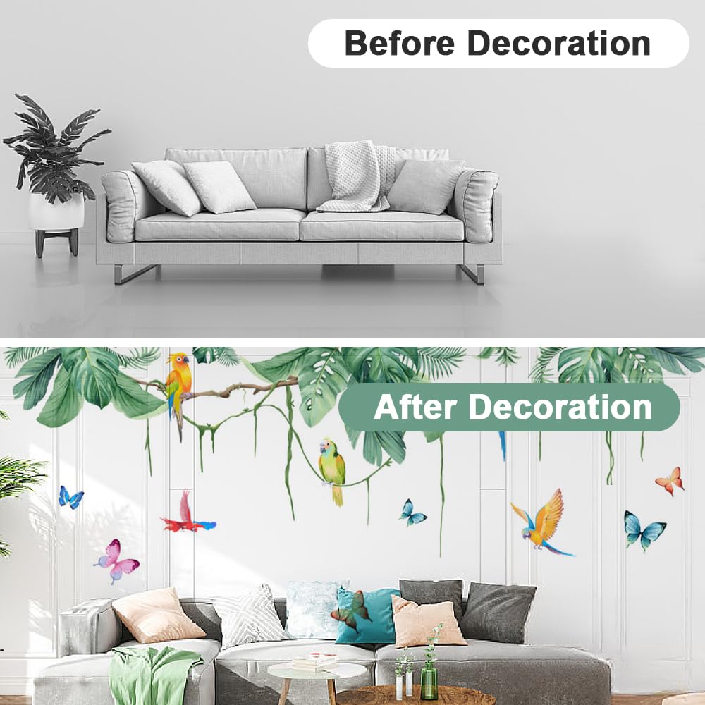 Sticker Mural Plante Tropicale Verte - 2x 30x90cm, PVC Imperméable, Décoration Murale