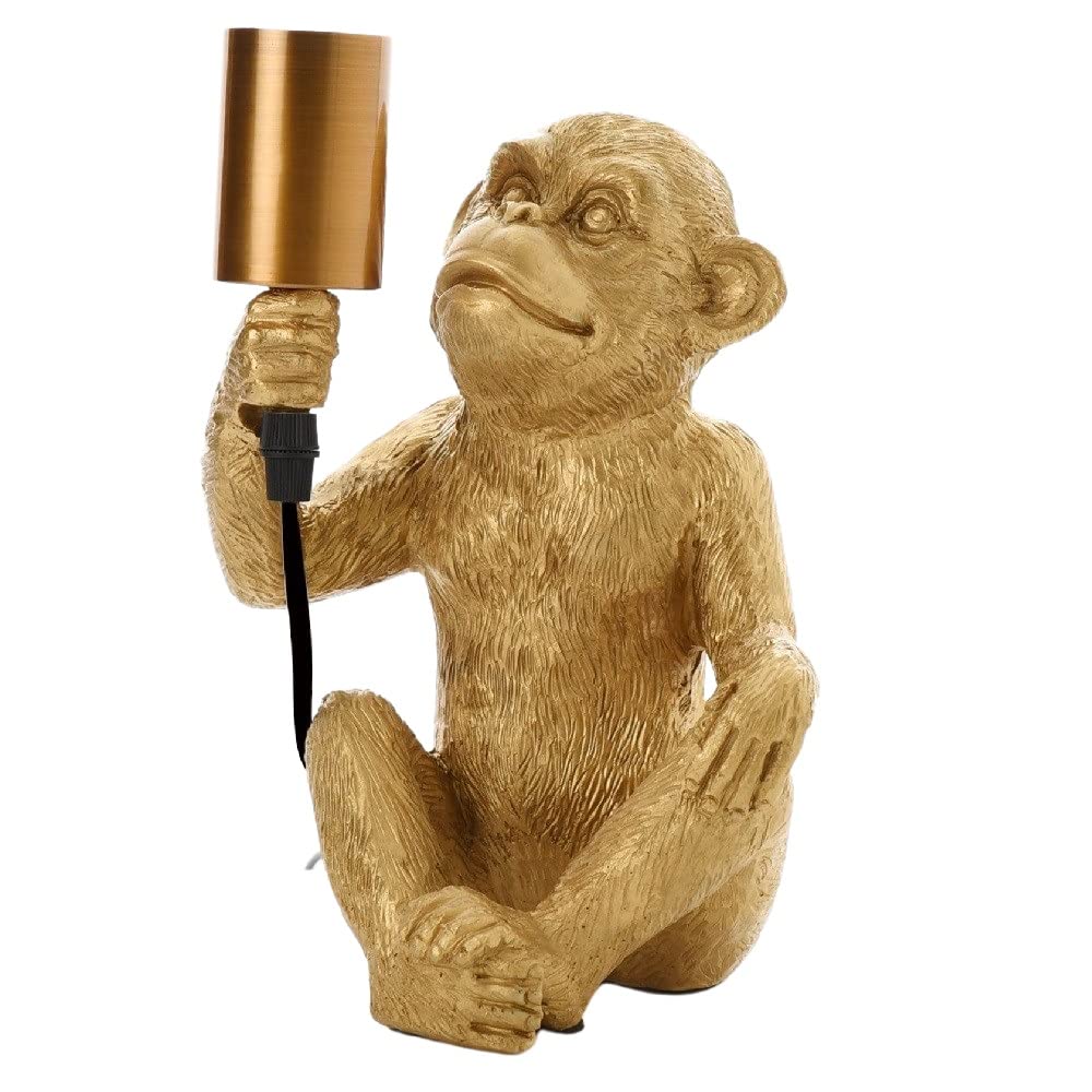 Britalia Gold Sitting Monkey Sculpture Vintage Table Desk Lamp | 24Cm Height | Es E27 Lamp Bulb Required | Uk Approved | Naked Lamp Holder For Filament Led