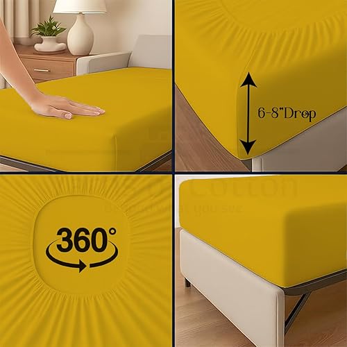 Miniatura 146 de Juego de 4 piezas para sofá cama, 100% algodón de 400 hilos, sábana bajera con bolsillos profundos, suave, sin arrugas y transpirable, calidad