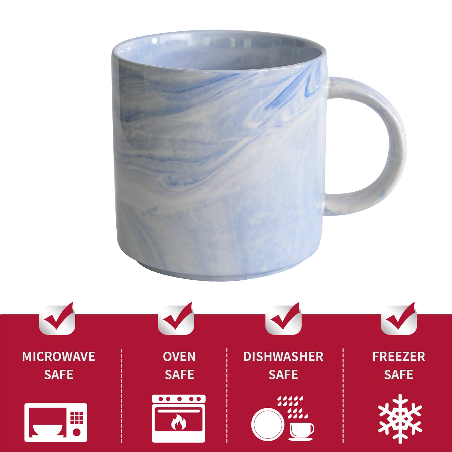 Yundu Kaffeebecher-Set, stapelbare Latte-Tassen mit Griff, mikrowellen- und spülmaschinenfest, 340 ml, 4 Stück, Blau