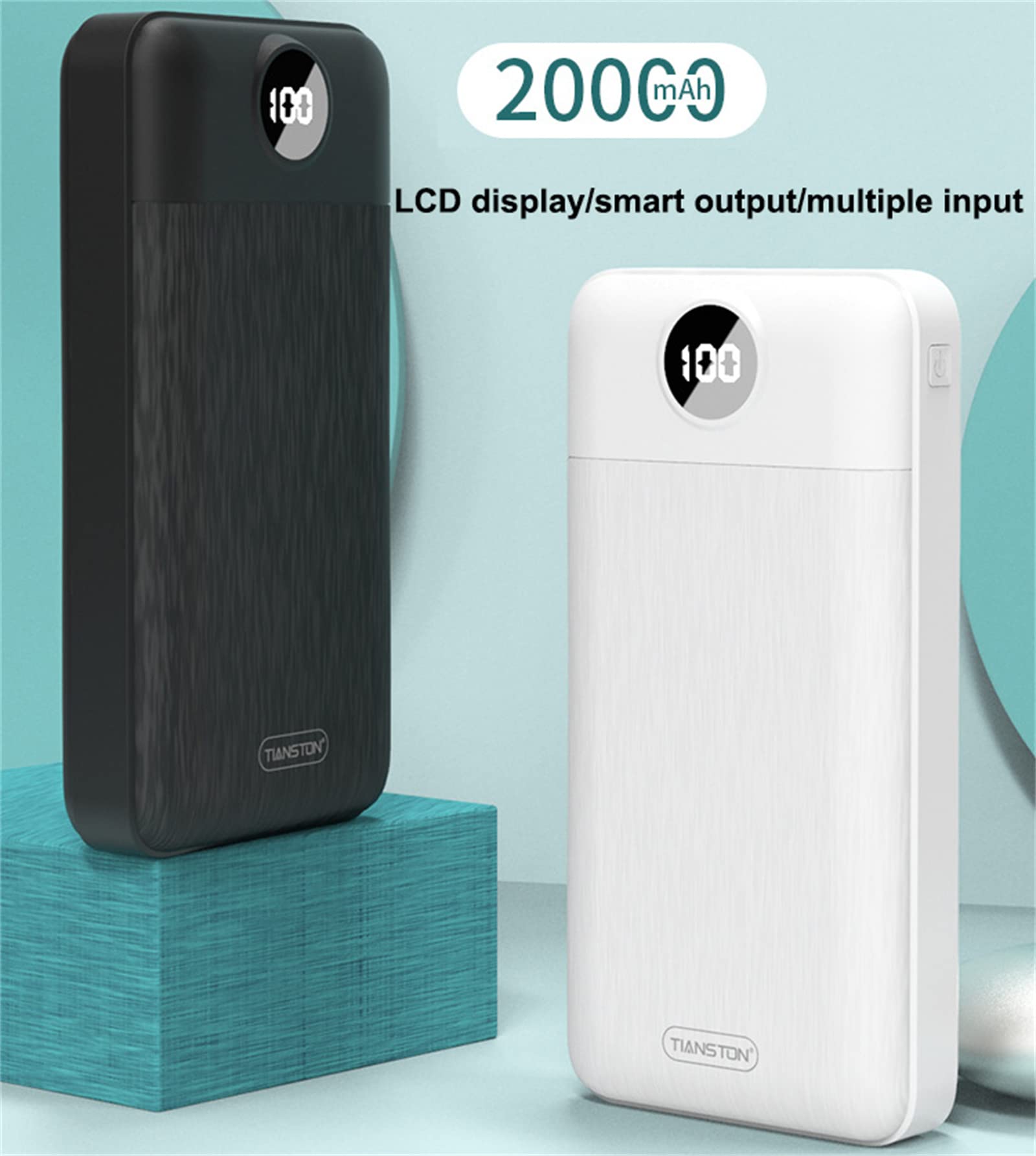 Power Bank - Cargador portátil de 20.000 mAh, batería de polímero de litio, batería externa con doble salida y doble entrada, para teléfonos y tabletas, color blanco