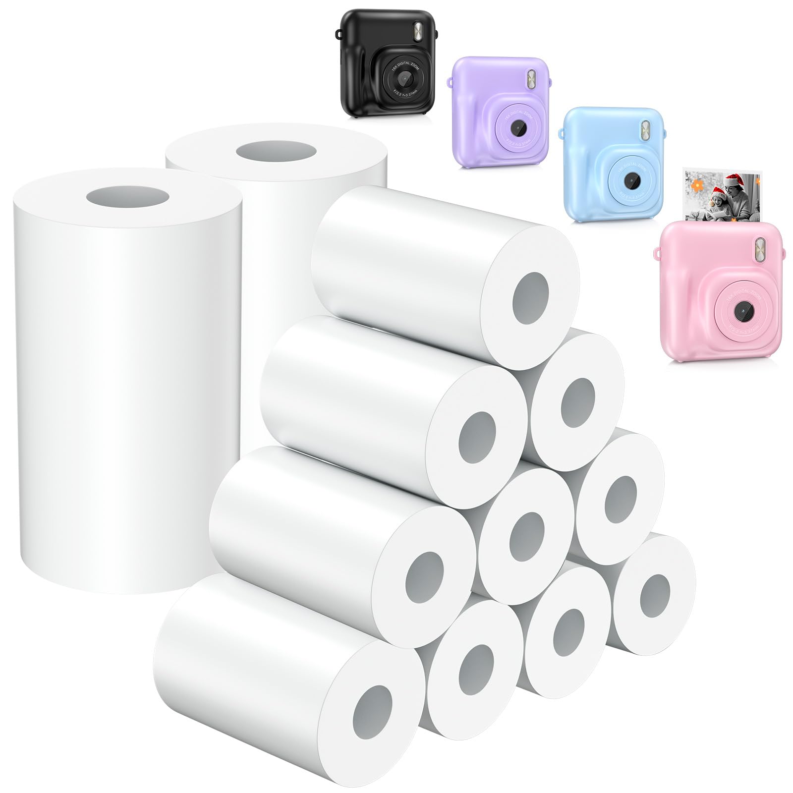 Aasonida 12 Rolls Kids Instant Camera Print Refill Paper- Photo Printer Thermal Paper Rolls, Christmas Birthday Gifts Instant Print Camera Refill