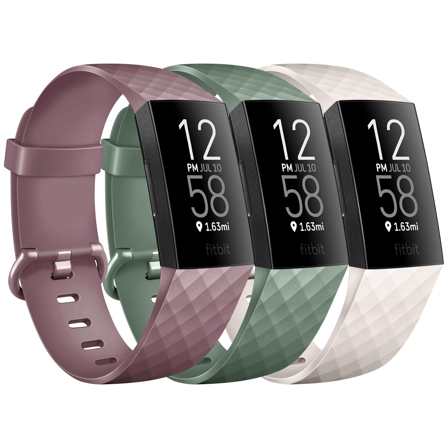 PACK 3 Silicone Bands for Fitbit Charge 4 / Fitbit Charge 3 / Charge 3 SE Replacement Bands for Women Men Small Large (SmokeViolet+Cactus+Starlight,