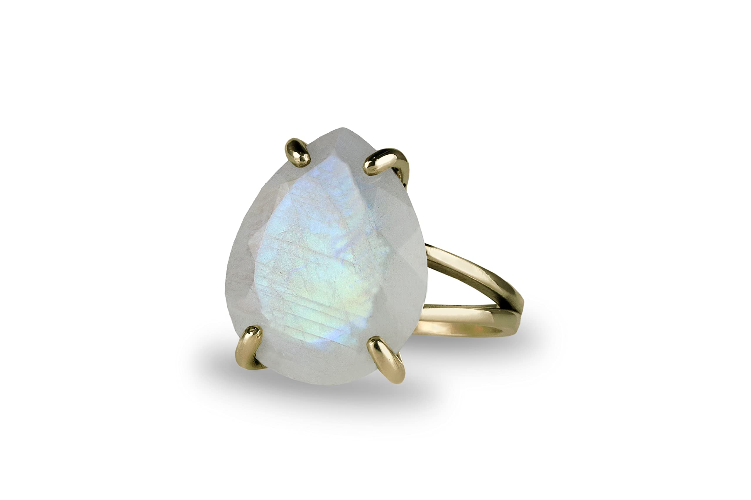 Leuchtender Mondstein Ring - Auffälliger Edelstein 925 Sterling Silber Ring, Mode Ring, Großer Stein Ring - Individuell Anpassbare Ringgröße und Material - mit Geschenkbox