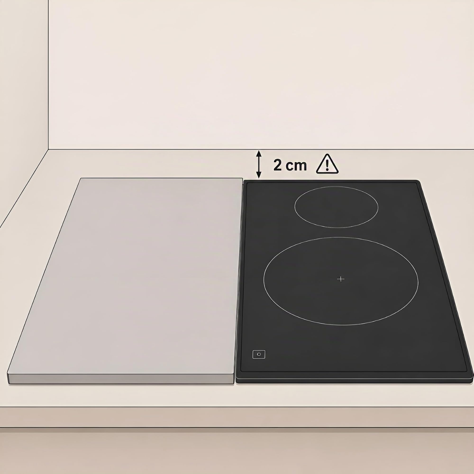 Cache plaque induction et cache plaque de cuisson vitrocéramique 55 x 33 x 2,5 cm – Non gaz – Fait main en Europe. Protection plaque vitrocéramique et protecton induction (1, Inox)