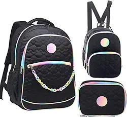 Kit 3 Peças Mochila De Costas Estampa Coração Com Estojo Lancheira Tipo Mochila Feminina Escolar Juvenil 18”