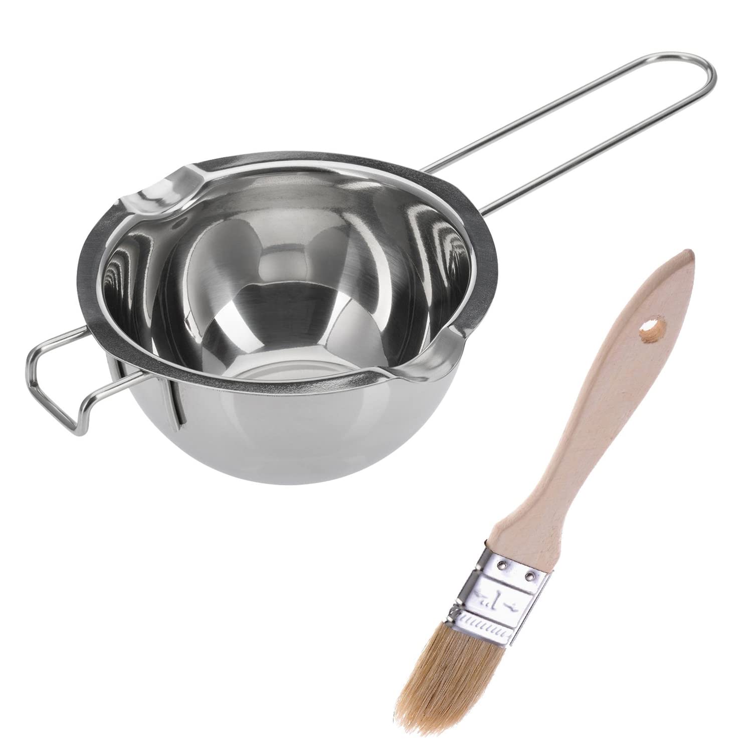 Westmark 1 Water Bath Melting Bowl/Melting Pot, Diameter 11 cm + 1 Cake Brush, 18.5 cm, 1 Inch, Rustproof Stainless Steel/Wood, Woody, Silver/Light Brown, 314922E6