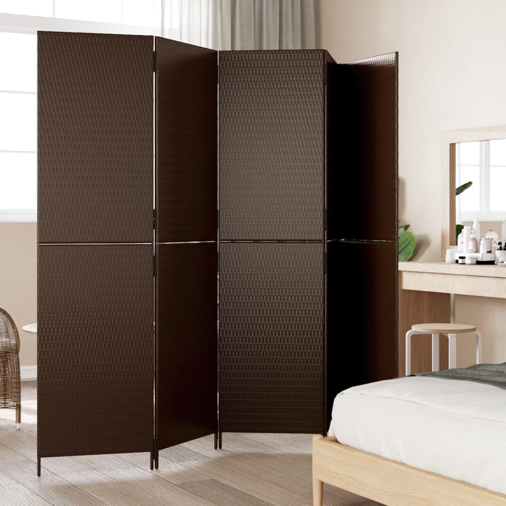 Muebles, separadores de habitaciones, separador de habitación, 5 paneles, ratán de poliéster marrón