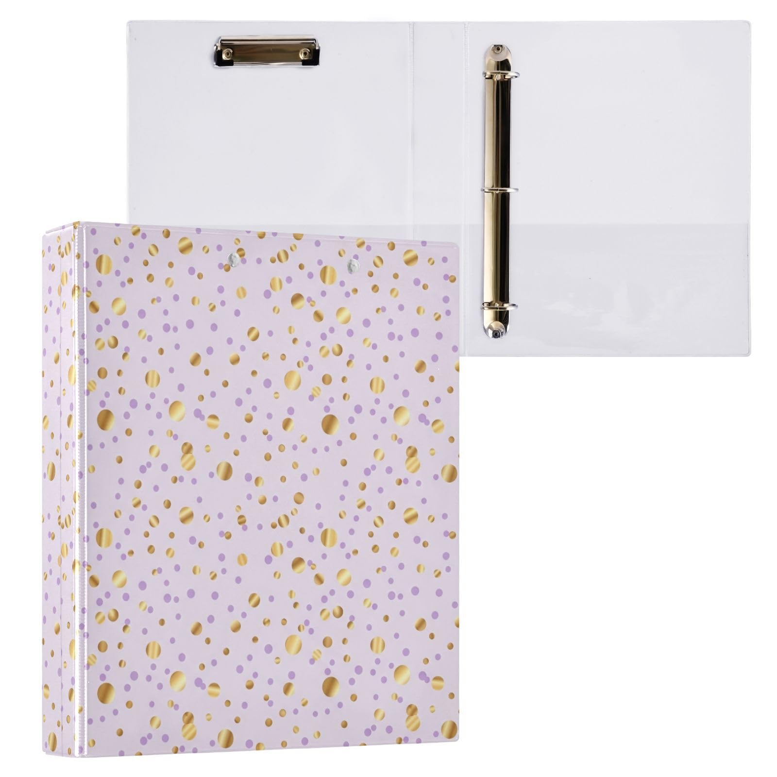 Gold Dots - Carpeta de tres anillos pastel, carpeta de anillos en D, paquete de 2 | Con portapapeles y bolsillos, para escuela, universidad, oficina