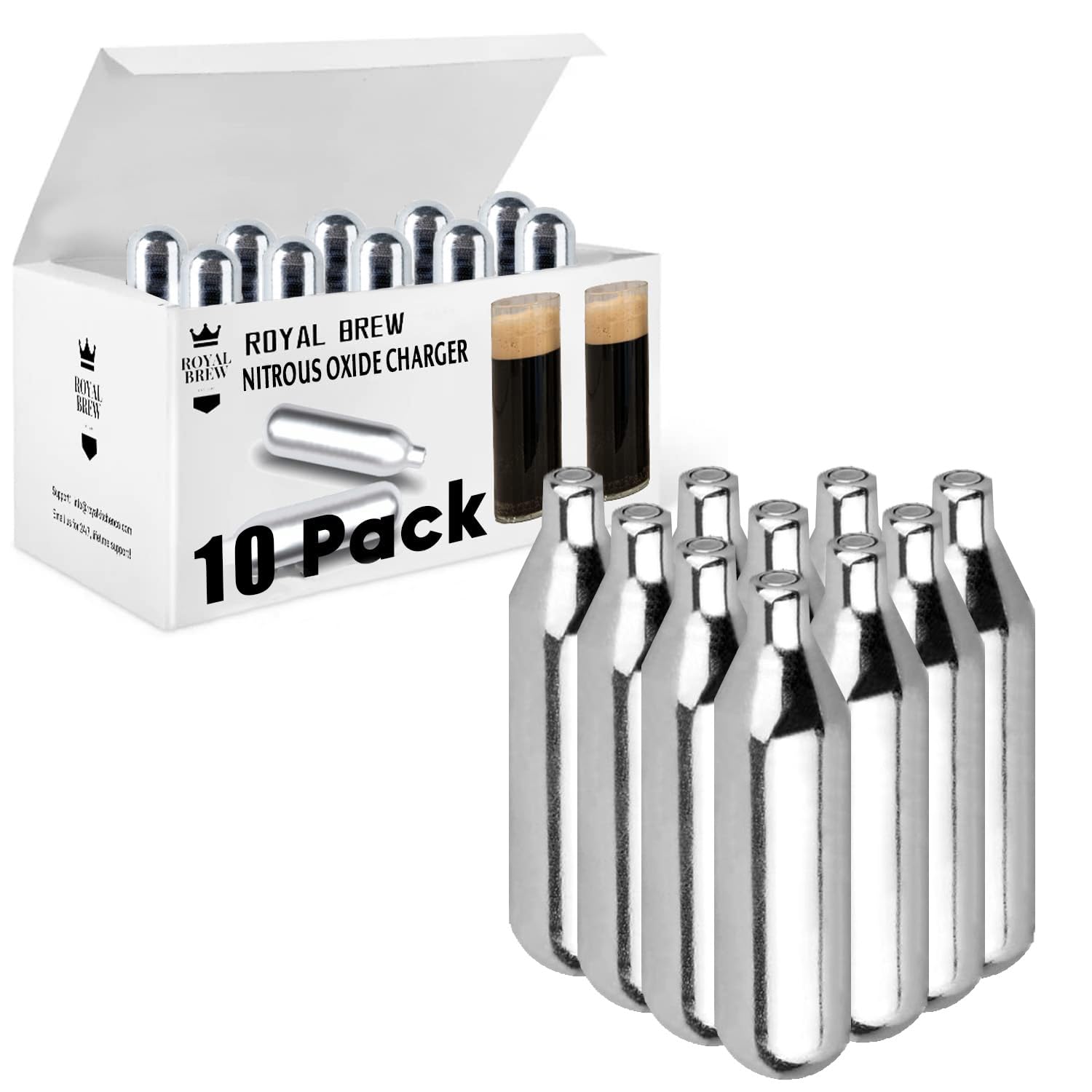 10-Pack 8g N2O Food-Grade Cartridges for Coffee Makers Only - Works With Royal Brew Coffee Systems