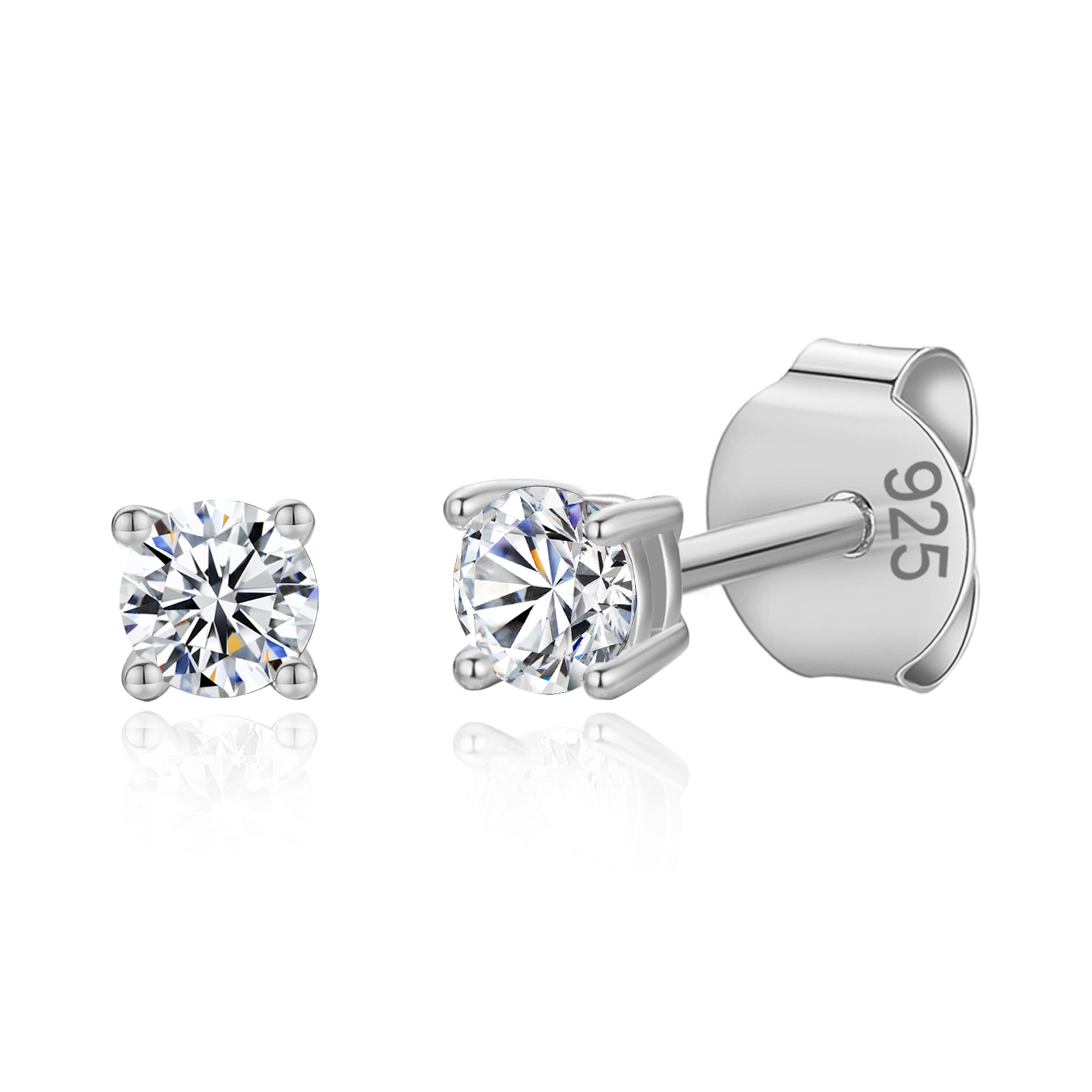 925 Sterling Silver 4 Prong Cubic Zirconia Stud Earrings for Women, Hypoallergenic, Sizes 2mm-6mm