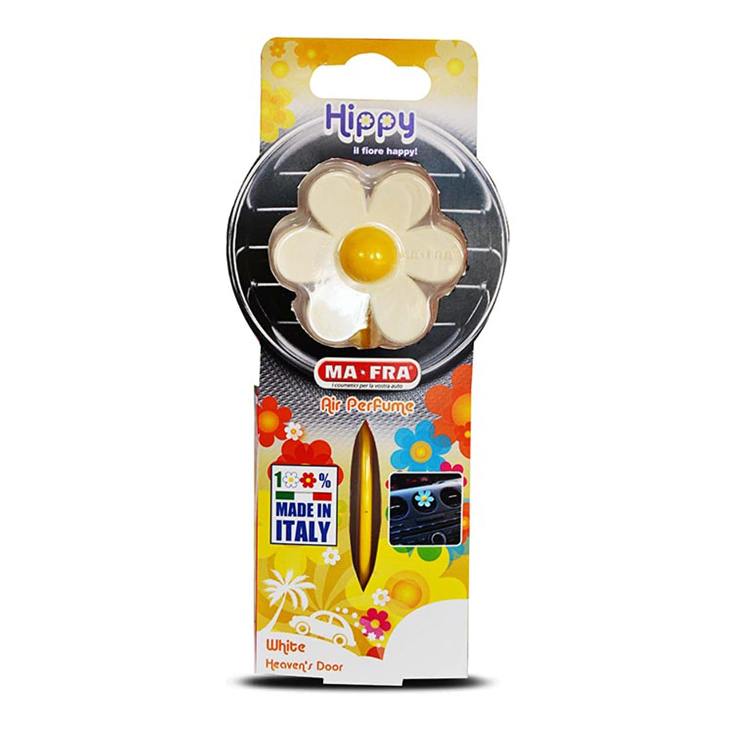 Ma-Fra Hippy Nature Trip Car Air Freshener – Heaven’s Door Scent | White Rubber Flower Design | Long-Lasting Aroma up to 6 Weeks | Car, Home & Office Fragrance