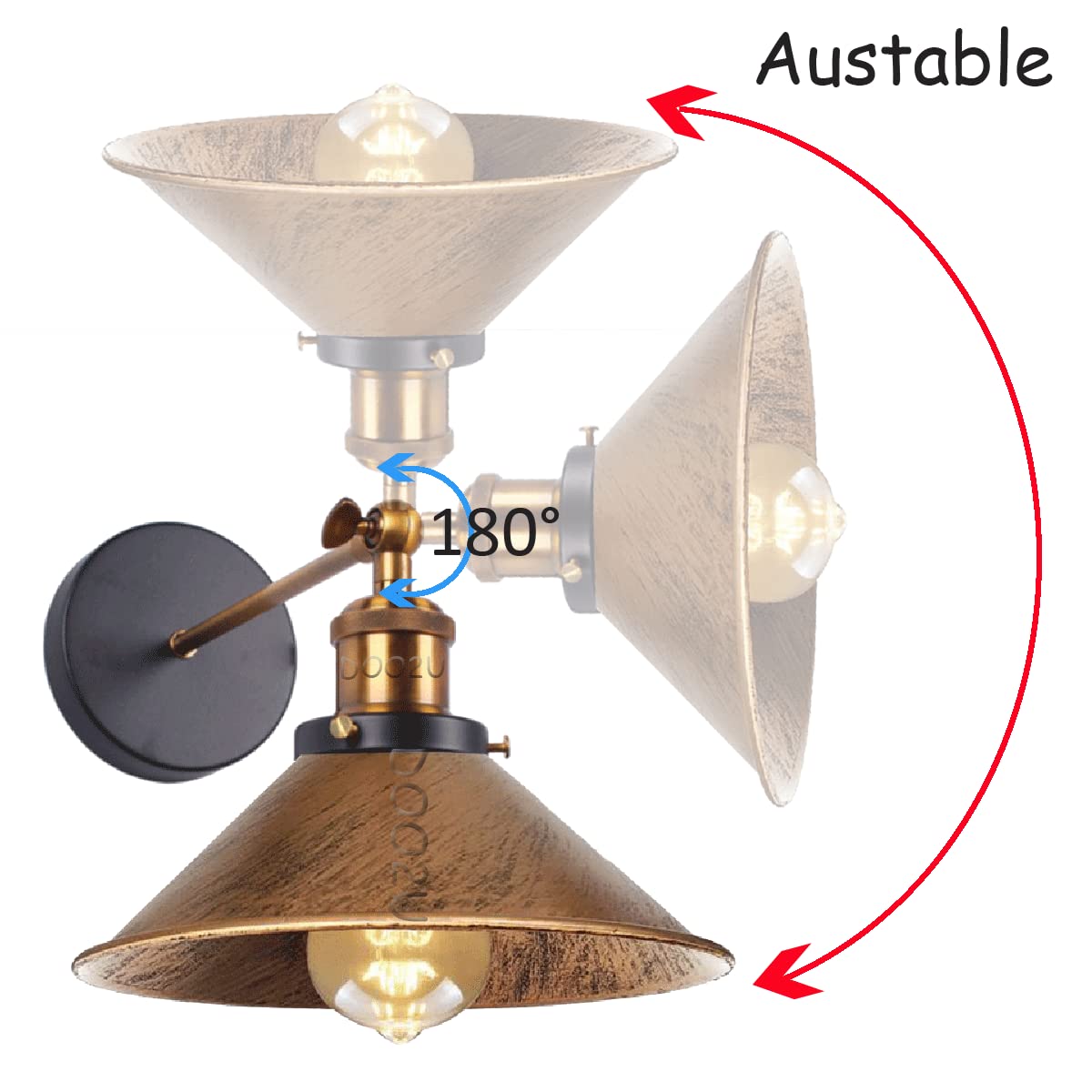 2 Piezas Aplique de Pared industrial Lámparas de Pared E27 Iluminación Interior Luz de Pareds ø22cm Metal Ajustable Lámparas para Salón Pasillo