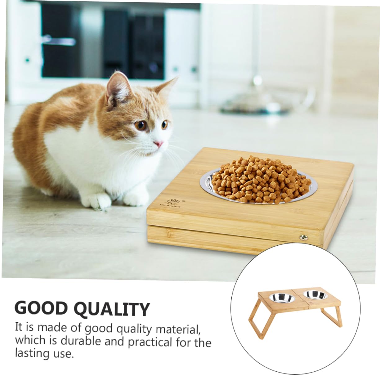 Rejilla para Dos Cuencos para Mascotas Plegable de Acero Inoxidable | Perros y Gatos, Diseño de Doble Tazón, Estructura Abatible, Alimentación Cómoda