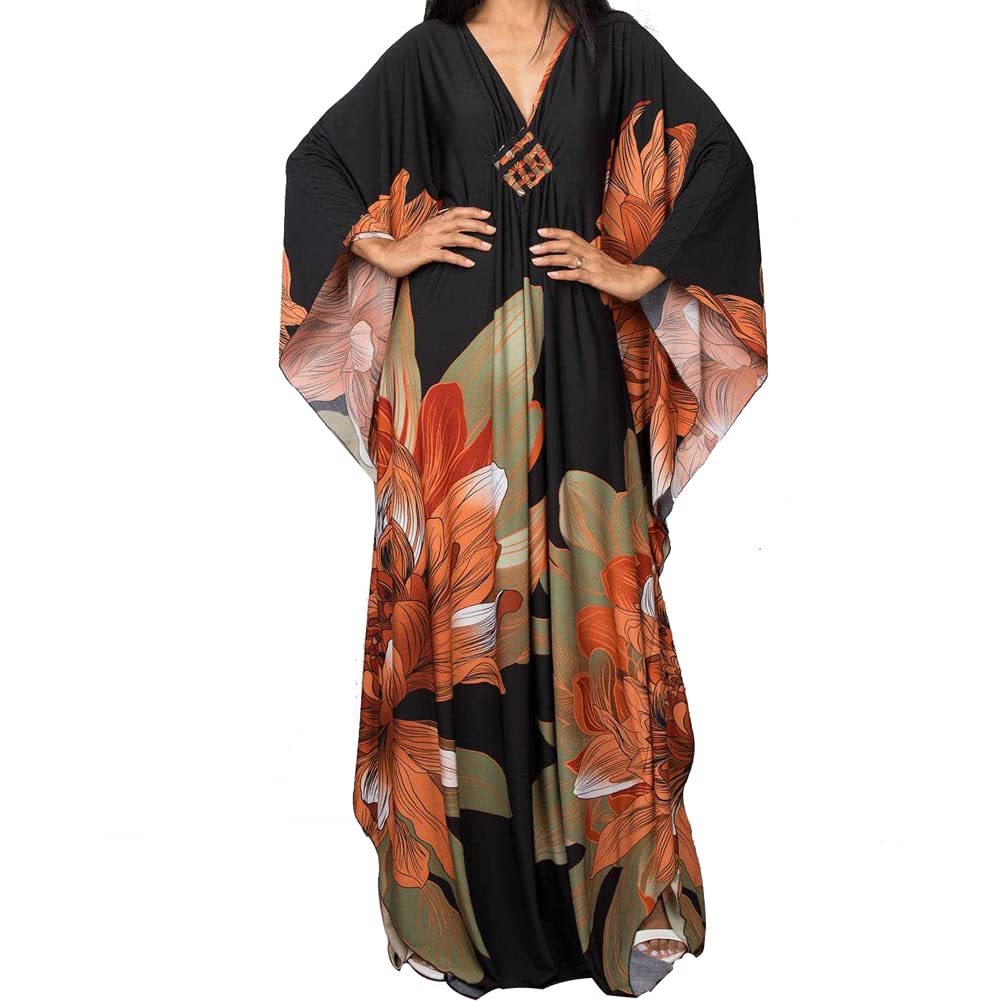XIVISTO Kaftan Kimono Vestido de Playa Mujer Maxi Túnica Boho Pareos Verano Tunica Estampado Traje de Baño Cover Ups