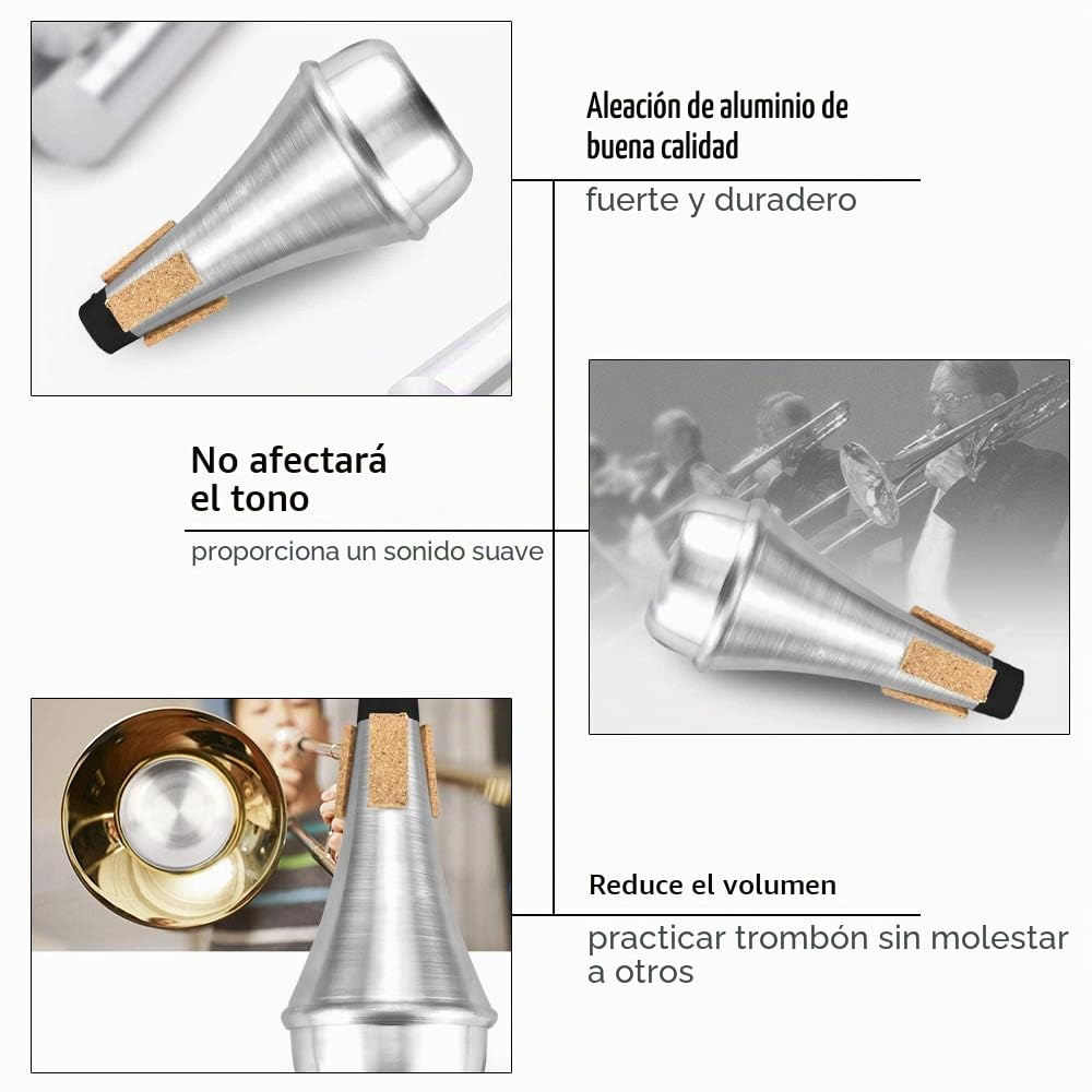 1 PCS Silenciador de Aluminio de Trompeta Sordina de Trompeta de Práctica Silencio Recto de Trompeta Plata Trompeta Mute 135mm x 67mm Trompeta Silenciosa para Reducir Ruído